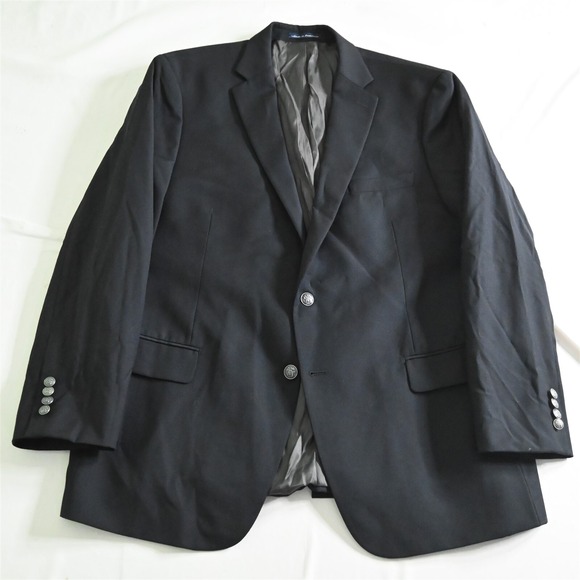 Hart Schaffner Marx‎ 48R Black Hopsack Silver Button Blazer Jacket Sport Coat